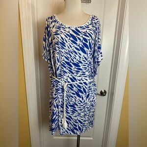 Pineapples XL Blue fishes off the shoulder beach coverup Dress multi use